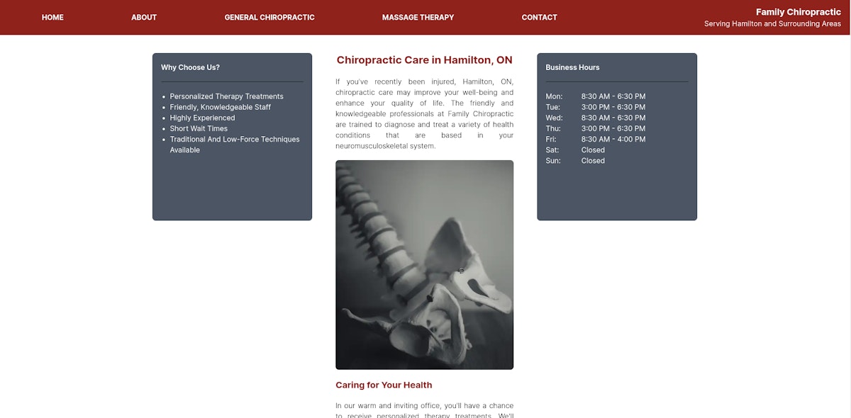 Web Development Hamilton Portfolio Item Image | Family Chiropractic